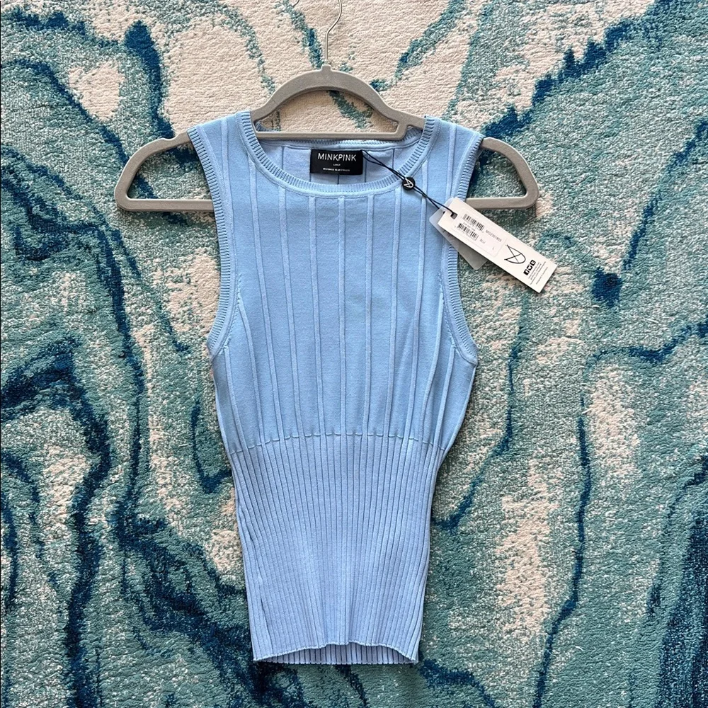 Blue Sleeveless Ribbed Top - Picture 2 of 3